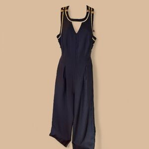 En Francis by Huey Waltzer SZ 14‎ vintage black & gold braided details jumpsuit